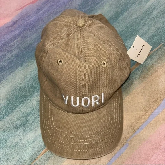 NEW Vuori Spellout Logo Ball Cap Baseball Hat Camel Tan O/S Adjustable - Picture 7 of 7